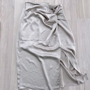 Silky champagne midi skirt